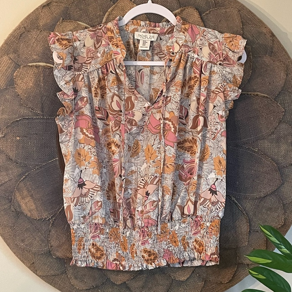 Rachel Zoe Floral Sleeveless Ruffled Blouse